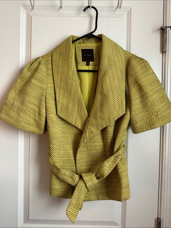 The Limited Jackets & Blazers - The Limited Chartreuse Short Sleeve Belted Blazer